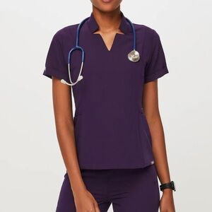 Figs Inala Slim Scrub Top XS Purple Jam